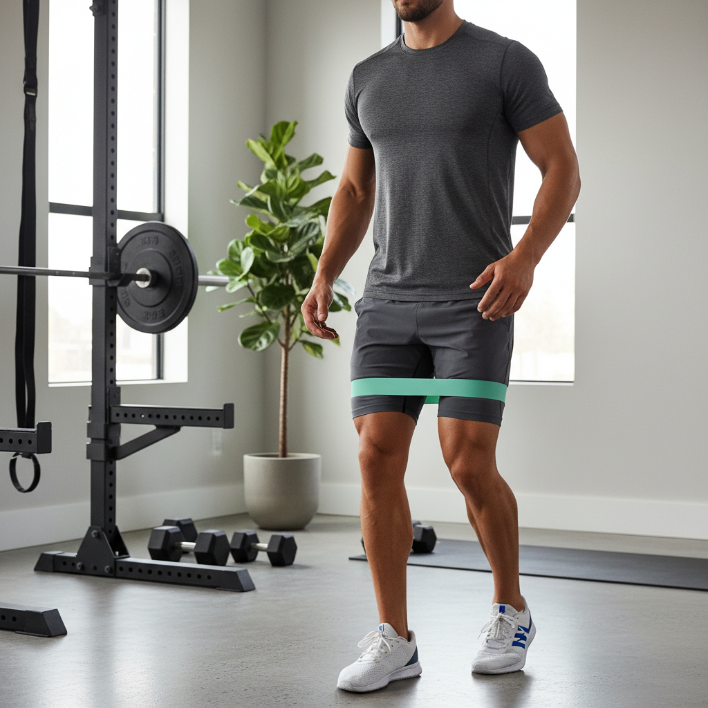 Man doing lateral walks with TensFit mint green resistance band